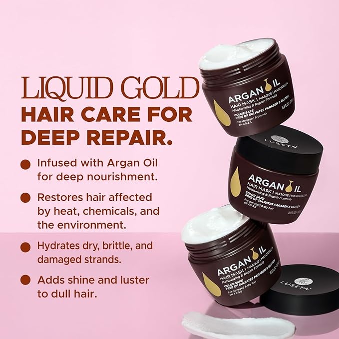 Luseta Argan Oil Hair Mask for Damaged Hair Deep Conditioning Thickening for Thin Hair Hydrate for Dry Hair 16.9 oz