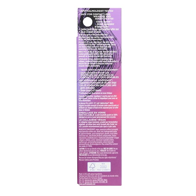 Pacifica Vegan Collagen Fluffy Lash Mascara – Black Thickening & Lengthening Mascara with Plant Fibers, Full Fluffy Lashes, Vegan & Cruelty-Free, 0.24 oz