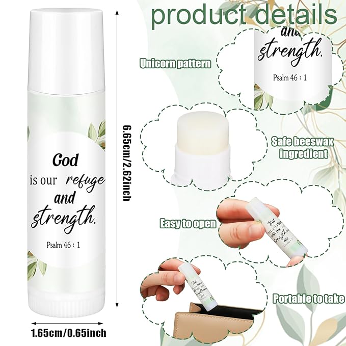 50 Pcs Lip Balm Bulk Christian Gift for Women Faith Religious Bible Verse Lip Balm Inspirational Gift Scripture Moisturizing Lip Care Product for Coworker Sister Teacher(Eucalyptus Leaf)