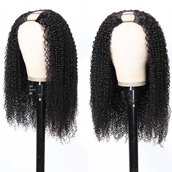Beauty Forever U Part Human Hair Wig, Curly Upgrade U Part Wig Human Hair Wigs for Black Women 10A Grade Brazilian Virgin Hair Glueless No Leave Out Clip In Wig 150% Density Natural Color 24 Inch