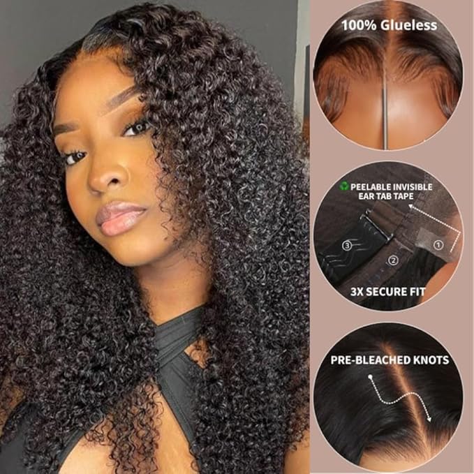 Beauty Forever Kinky Curly 13x4 Pre Everything Glueless Frontal Wig Pre Cut Lace Front Wigs Bye Bye Knots Put on and Go HD Lace Human Hair Wig Pre-Bleached Knots Pre Plucked 150% Density 16 Inch