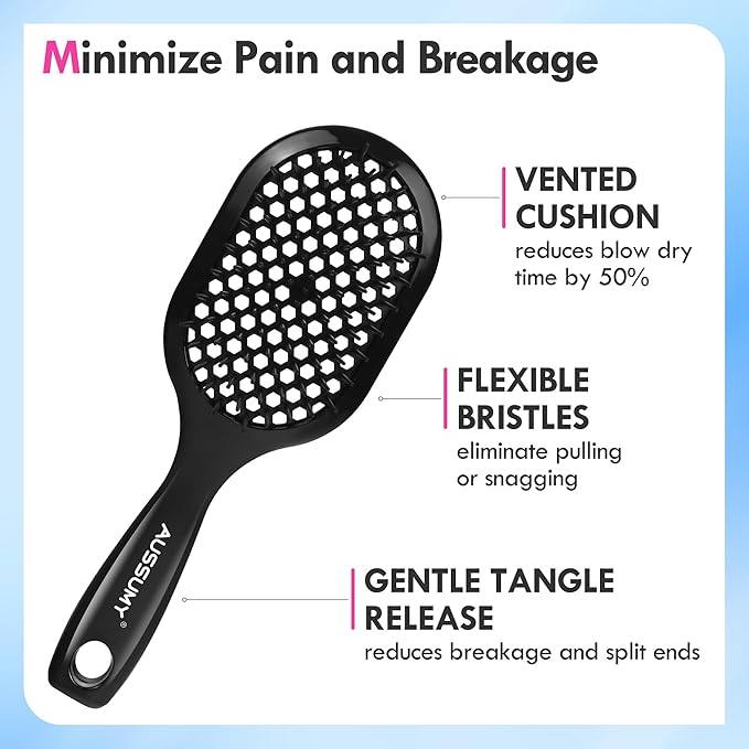 Vented Detangling Hair Brush - 2 Pack Detangler Hairbrush for Effortless Tangle Removal - Ultra-Soft Bristles -For Natural Curly Straight Wet Dry Damaged Hair for Women Men Kids