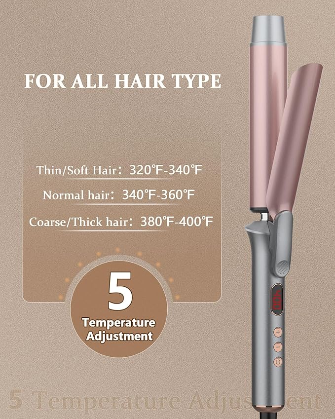 YEEGOR 1 1/4 Inch Curling Iron, Extra Long Ceramic Barrel Curling Iron for Long Hair Get Wavy Curls,Dual Voltage Hair Curler for Travel,Rose Gold