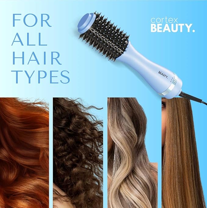 Cortex Beauty Infrared Infrared Volumizing Blowout Brush - blow dryer brush, round brush for blow drying, tools blow dryer brush, blow dryer with comb for black women, for all hair types, 2'' (Blue)