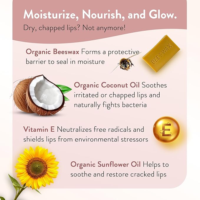 Moroccan Magic Organic Coconut Almond Lip Balm 3 Pack | Chapsticks for Dry Lips | Natural Argan & Essential Oils Lip Moisturizer + Vitamin E | Smooth, Hydrating, Non-Toxic | Organic Lip Balm Set