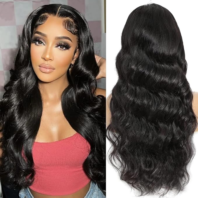 5x5 HD Lace Closure Wigs Human Hair Body Wave 5x5 Transparent Lace Front Wig for Women 150 density Lace Closure Wig Pre Plucked with Baby Hair Soft and Smooth Natural Black Color 16inch