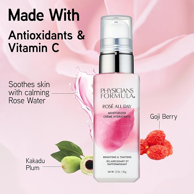 Physicians Formula Rosé All Day Face Moisturizer, Clean Beauty, Oil-Free, Dermatologist Tested, Clinically Tested