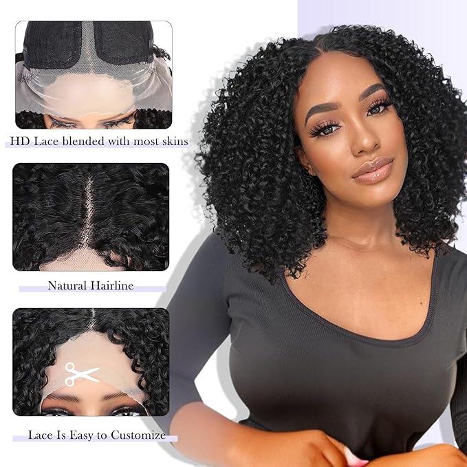 quickwig Quick Wig Curly Lace Front Wigs Short Kinky Curly Wig 13×4×1 HD Glueless Lace Curly Wig Black Synthetic Lace Wigs for Women Deep Wave Wig (1B) (Black)