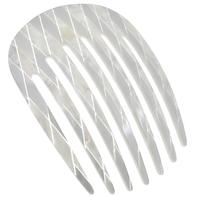 Camila Paris CP3408 French Hair Side Comb Rounded, Nacro White, Handmade French Twist Hair Combs, Strong Hold Hair Clips for Women Bun Chignon, No Slip Styling Girls Hair Accessories Made in France