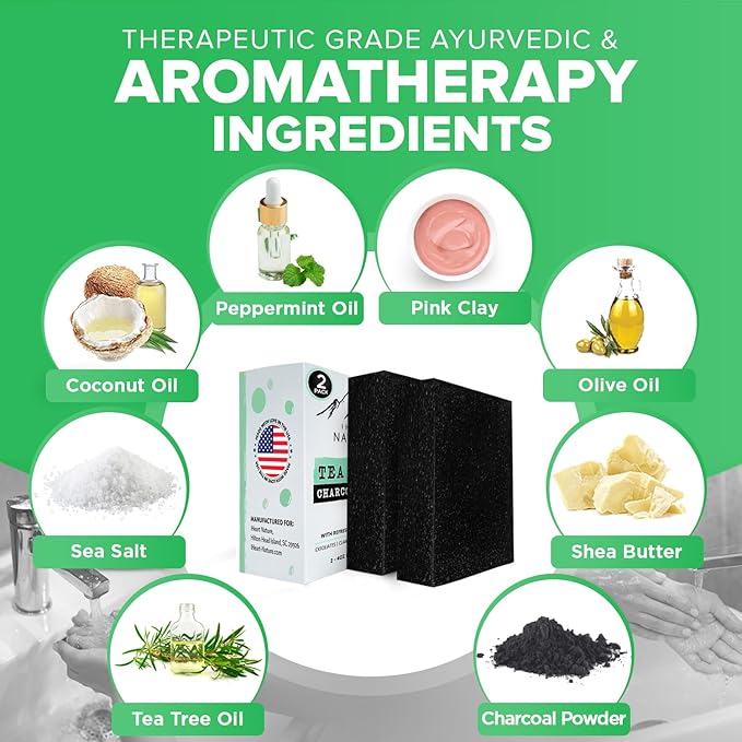 iHeart All Natural Antifungal Soap (2 Packs) Infused with Tea Tree Oil and Charcoal, Refreshing Peppermint Essential Oil Scent - Deep Cleanses, and Hydrates - Perfect for Achieving a Radiant Skin
