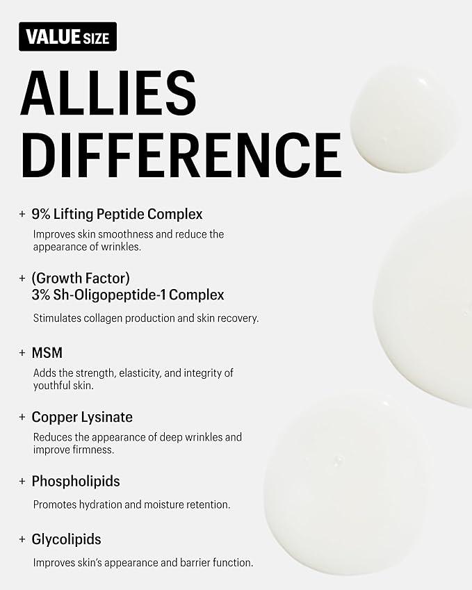 Allies of Skin Value Size Multi Peptides & Growth Factor Collagen Boosting Face Serum | Skin Tightening Anti-Aging Complex with 9% Peptides| Firms Sagging Skin & Visibly Reduces Wrinkles (1.7 oz)