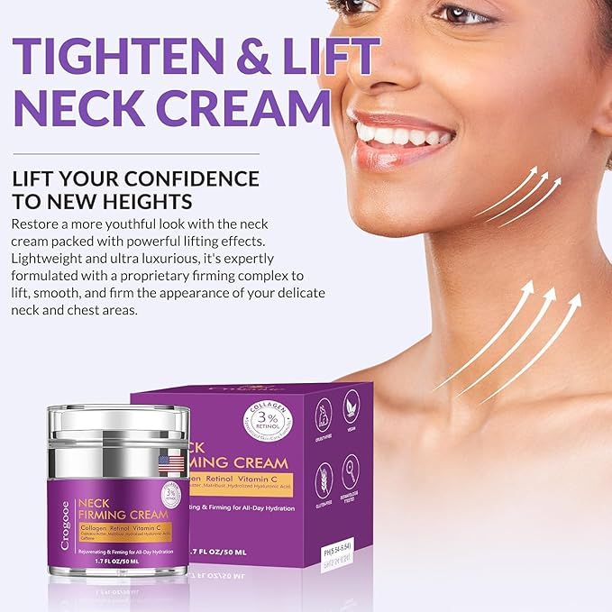 Advanced Neck Firming Cream – 3% Retinol & Hyaluronic Acid for Wrinkle Reduction, Lifting & Skin Tightening – Anti-Aging Moisturizer for Face, Neck & Décolleté – Deep Hydration, 3.4 FL(2 bottle)