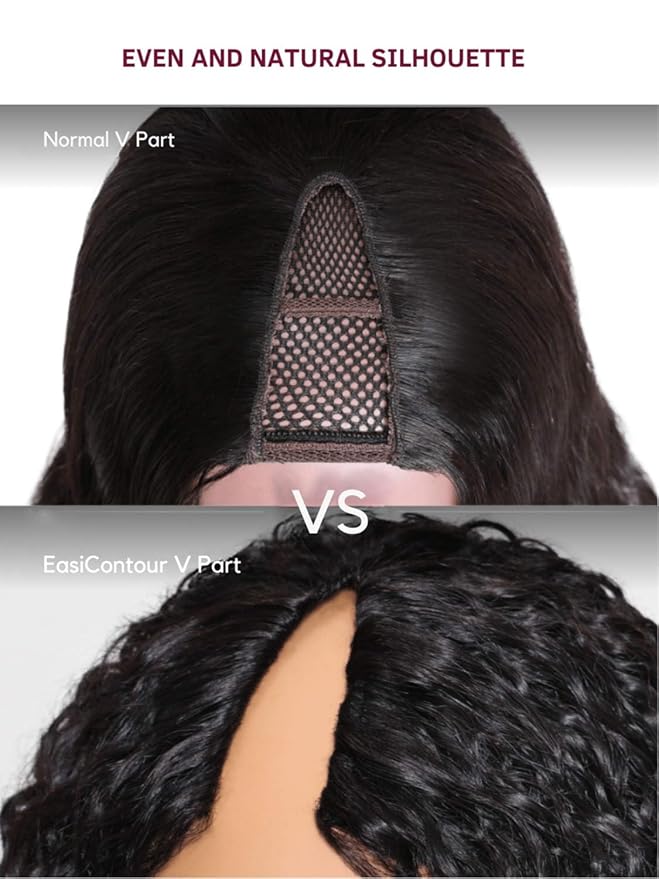 Beauty Forever V Part Curly Wig Human Hair EasiContour Vpart Wigs No Leave Out Glueless Upgraded U Part Wigs for Women Clip In Half Wig None Lace Front Wigs Natural Color 150% Density 14inch