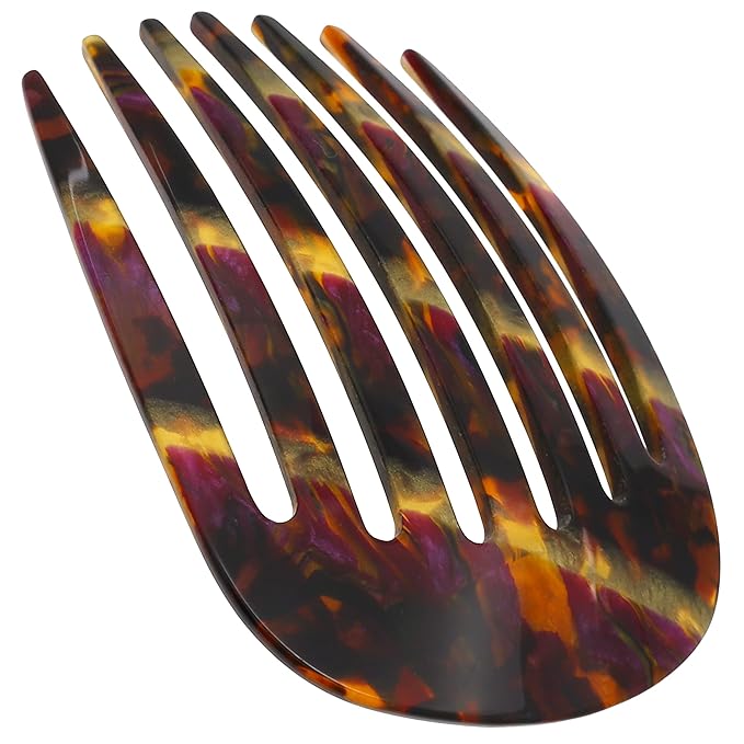 Camila Paris CP3400 French Hair Side Comb Rounded, Purple Gold, Handmade French Twist Hair Combs, Strong Hold Hair Clips for Women Bun Chignon, No Slip Styling Girls Hair Accessories Made in France