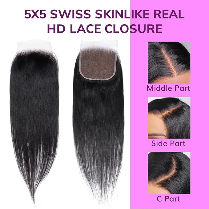 IDN BEAUTY SKINLIKE REAL HD 5x5 Lace Closure Human Hair Straight 20 Inch Bleached Single Knots Ultra-thin HD Lace Closure Virgin Human Hair 0.1 mm Pre Plucked Hairline