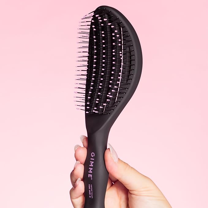 Gimme Beauty Vented Detangling Brush - Quick-Dry, Heat-Resistant Wet Brush for Thick or Thin Locks - Supports Healthy Hair - Flexible Curved Design for Fine Locks - Fine Hair