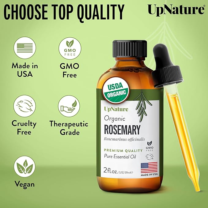 UpNature Organic Rosemary Oil - 100% Pure Rosemary for Hair, Scalp, Skin, 2oz
