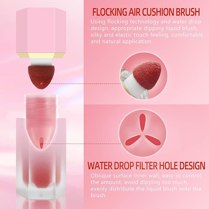 Liquid Blush for Cheeks, Soft Cream Blush with Cushion Applicator, Dewy Finish Matte Velvet Texture, High-Pigmented Blendable, Long-Wearing Rubor Makeup | #07 ELEGANT-Deep Rose
