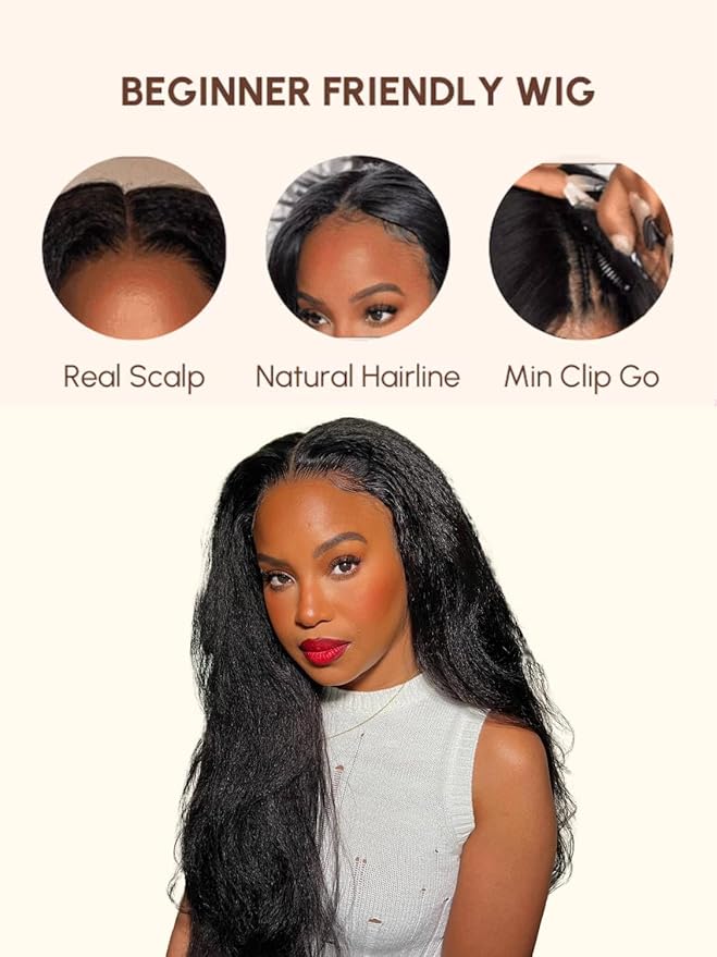 Beauty Forever V Part Wig Human Hair Kinky Straight EasiContour Vpart Wigs Upgrade U Part Wigs Glueless Full Head Clip In V Shape Wigs No Leave Out None Lace Front Wig 150% Density 22inch