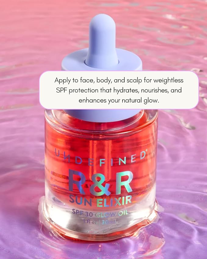 Undefined Beauty R&R Sun Elixir SPF 30 – Glow Oil for Face, Hair, Scalp & Body with Vitamin C, Amla, Tsubaki Seed & Milk Thistle