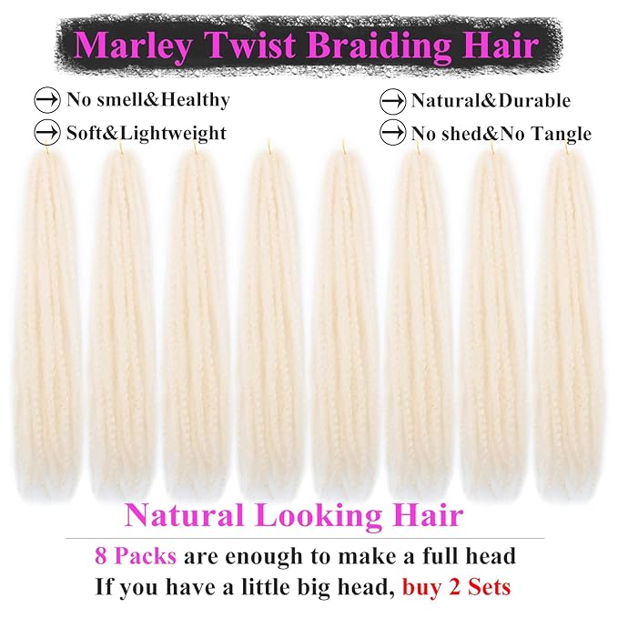 Marley Twist Braiding Hair 24 Inch 8 Packs โ Long-Lasting Marley Hair, Fluffy&Tangle-Free Cuban Twist Hair for Braiding, Natural Look Synthetic Spring Afro Kinky Twist Hair Extensions (613)