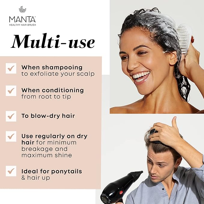 Manta Mirror Anti-Breakage Hairbrush – Travel Brush for Women, Gentle Wet & Dry Detangling Brush with Scalp Massager, Blue