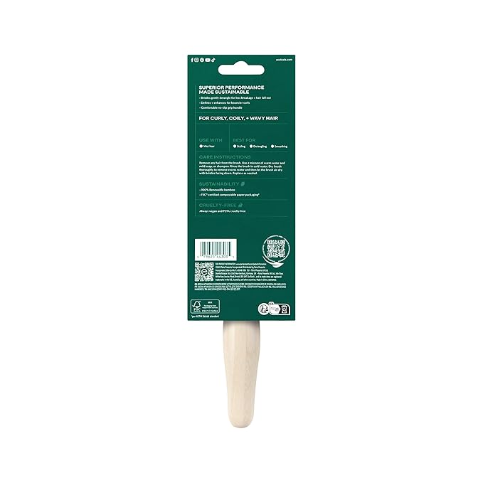 EcoTools Curl Activating Detangler Hairbrush, Gently Detangle Wet Hair, Style, Define, & Enhance Curly & Wavy Hair, Less Hair Breakage & Fall Out, Renewable Bamboo, Vegan & Cruelty-Free, 1 Count