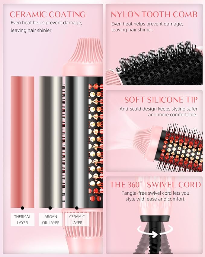 DORISILK Infrared Thermal Hair Brush for Sleek, Shiny Hair,1.5inch Thermal Round Brush for Blowout Look,Heated Round Brush for Curling and Straightening,Dual Voltage for Travel Using