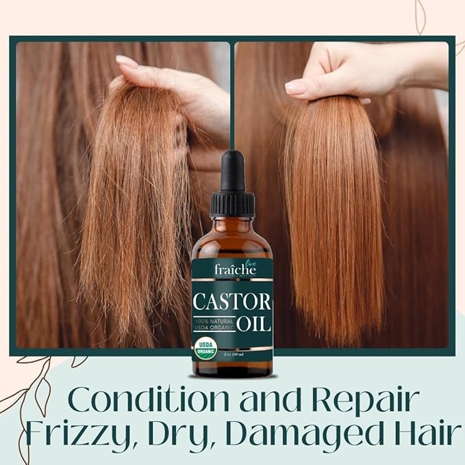 Live Fraiche Organic Castor Oil for Face (2oz) + FREE Filled Mascara Tube, 100% Pure USDA Eyebrow Eyelash Growth Serum, Cold Pressed, Hexane Free Hair Lash Serum