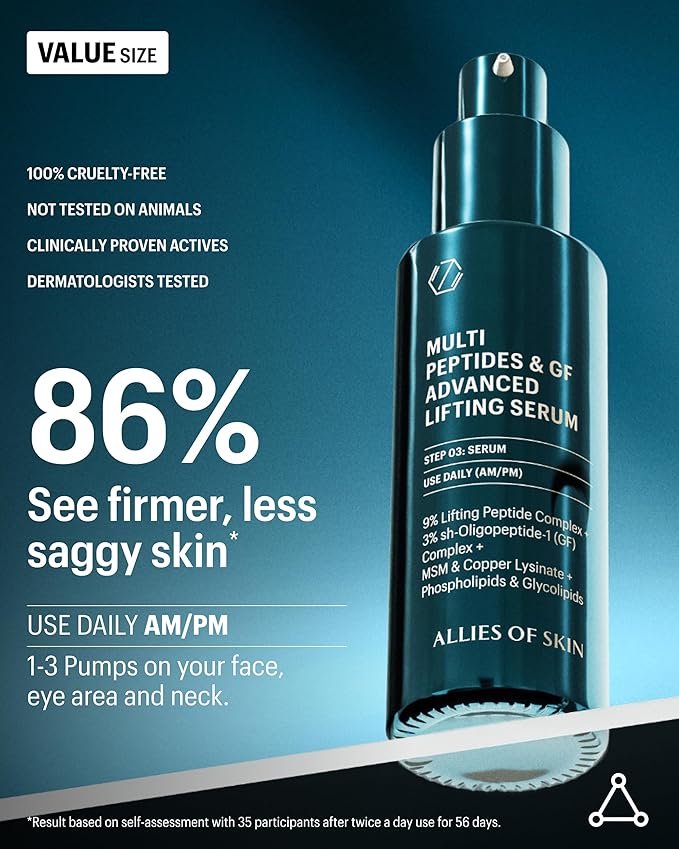 Allies of Skin Value Size Multi Peptides & Growth Factor Collagen Boosting Face Serum | Skin Tightening Anti-Aging Complex with 9% Peptides| Firms Sagging Skin & Visibly Reduces Wrinkles (1.7 oz)