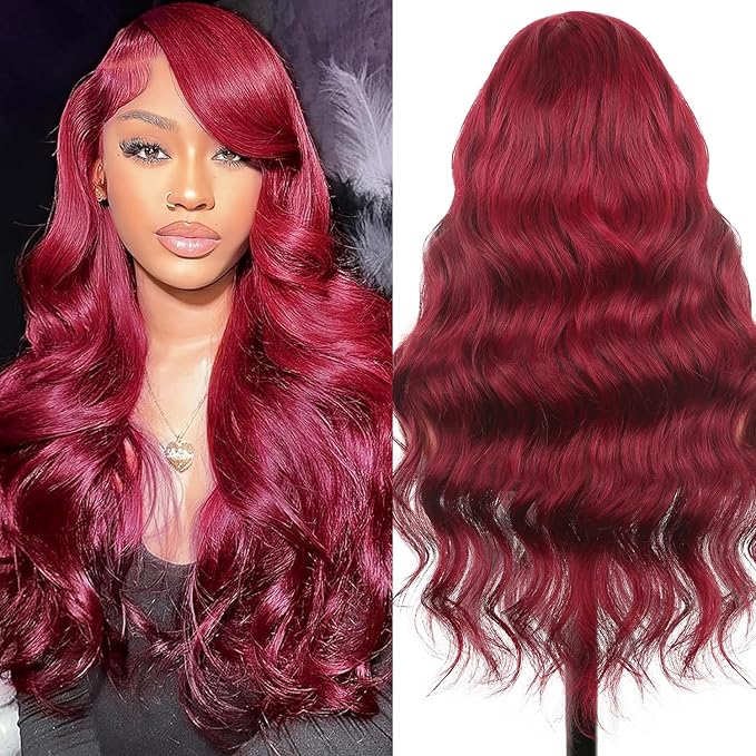 99j Burgundy Lace Front Wigs Human Hair,13x6 HD Body Wave Burgundy Lace Frontal Wigs Human Hair Pre Plucked with Baby Hair,210% Density Colored Wine Red Wig Human Hair for Women 20 Inch