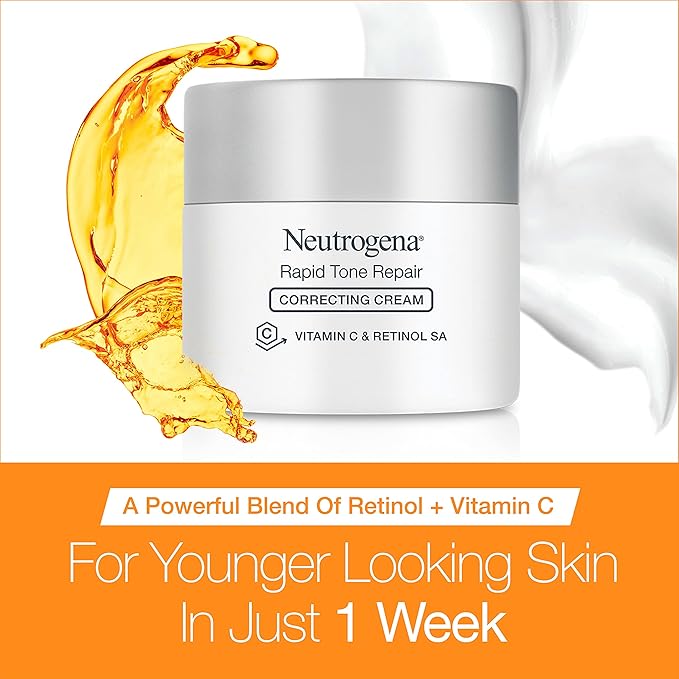 Neutrogena Retinol + Vitamin C Correcting Cream, Rapid Tone Repair Face & Neck Cream with Hyaluronic Acid for Dark Spots, Fine Lines & Wrinkles, 1.7 oz