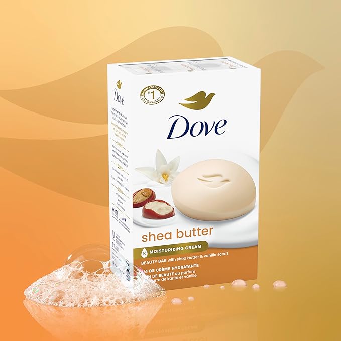 Dove Beauty Bar Soap Shea Butter, 6 Bars for Nourished, Radiant Skin, Enriches Skin 3.75 oz
