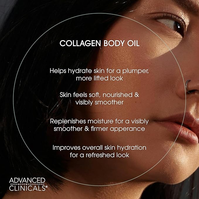 Advanced Clinicals Hydrating Collagen Oil For Body & After Shower | Visible Anti Aging Skincare Moisturizer Collagen Body Oils For Women & Men Helps Soften Appearance Of Crepey Skin, Large 12 Fl Oz