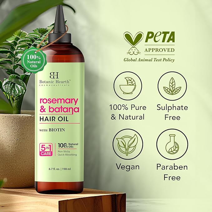 Botanic Hearth Rosemary & Batana Oil for Hair Growth (6.7 fl oz) | Revitalizing and Strengthening Hair Treatment for Fuller, Healthier-Looking Hair | Paraben Free | Suitable for All Hair Types