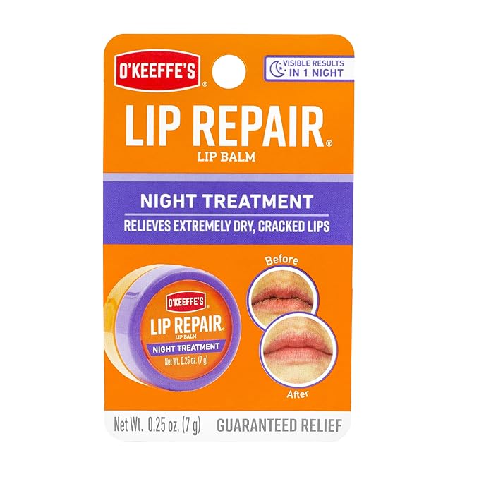 O'Keeffe's Lip Repair Night Treatment Lip Balm for Dry, Cracked Lips - 0.25 Ounce Jar (1 Pack) - Moisturizer Extremely Cracked, Dry Lips