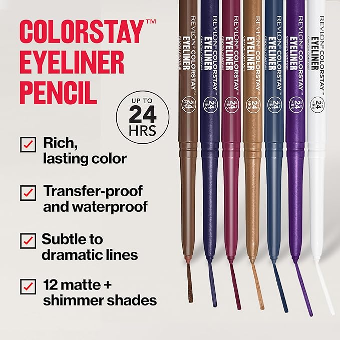 Revlon ColorStay Pencil Eyeliner with Built-in Sharpener, Waterproof, Smudgeproof, Longwearing Eye Makeup with Ultra-Fine Tip, 201 Black, 0.01 oz