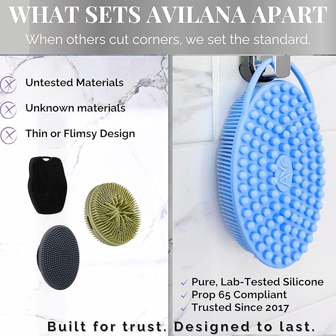 Avilana Silicone Body Scrubber – Dual-Sided Exfoliator for Men & Women, Gentle Loofah Alternative, Easy-to-Clean Silicone Shower Scrubber (S2-Blue)