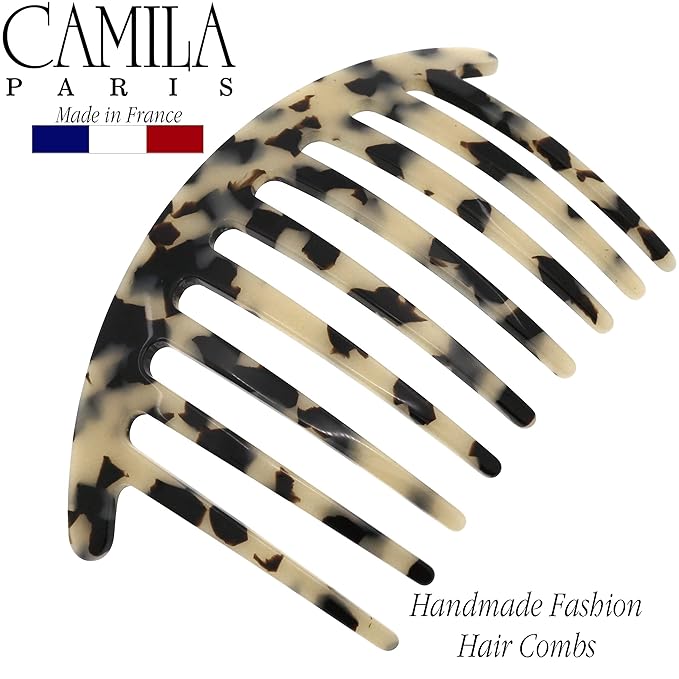 Camila Paris CP3160 French Handmade Side Comb Rounded, White Tokyo, French Twist Hair Combs Decorative, Strong Hold Hair Clips for Women Bun Chignon Up-Do Styling Girls Hair Accessories Made in France
