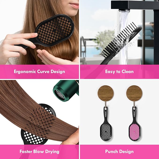Vented Detangling Hair Brush - 2 Pack Detangler Hairbrush for Effortless Tangle Removal - Ultra-Soft Bristles -For Natural Curly Straight Wet Dry Damaged Hair for Women Men Kids