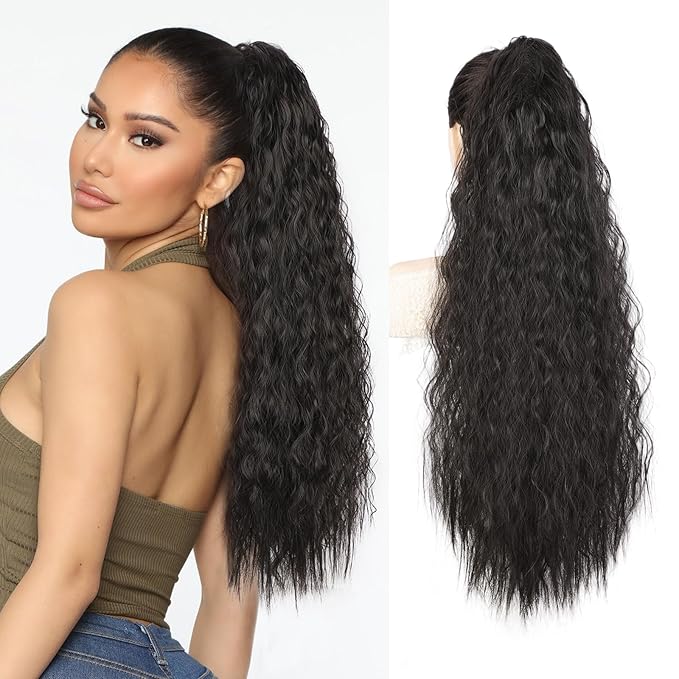 AISI BEAUTY 30 Inch Black Ponytail Extension,Long Curly Claw Ponytail Hair Extension for Women Fluffy Natural Looking Synthetic Clip in Ponytail Hairpiece for Daily Use