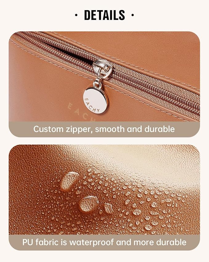 EACHY Travel Makeup Bag,Large Capacity Cosmetic Bags for Women,Waterproof Portable Pouch Open Flat Toiletry Bag Make up Organizer with Divider and Handle