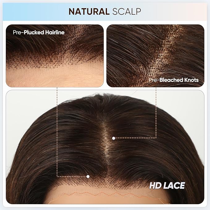 Chocolate Brown Lace Front Wig,13x6 HD Brown Body Wave Lace Frontal Wigs Human Hair Pre Plucked with baby hair, 210% Density Colored brown wig human hair for Women 24 inch
