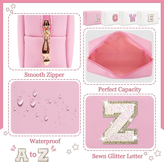 Initial letter patch makeup bag,