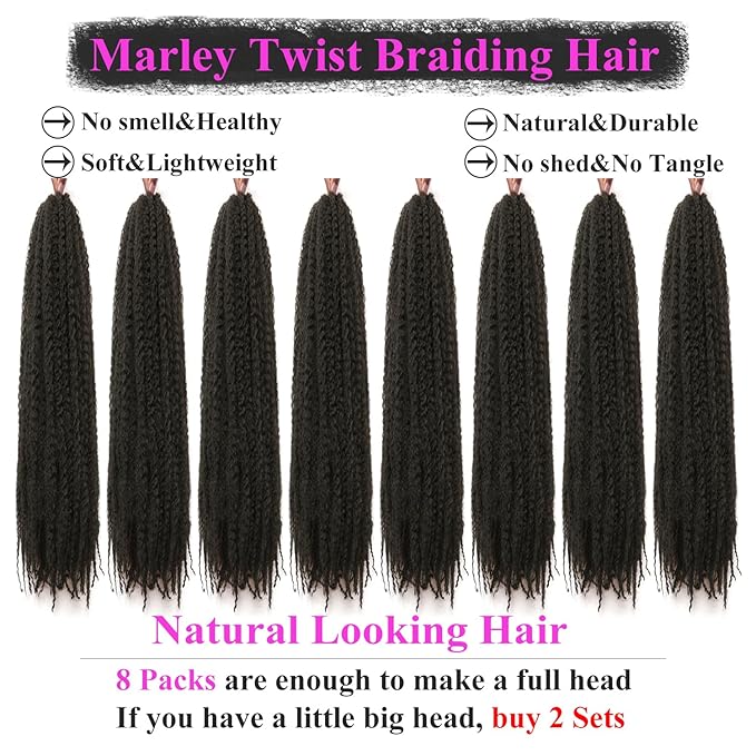 Marley Twist Braiding Hair 18 Inch 8 Packs โ Long-Lasting Marley Hair, Fluffy&Tangle-Free Cuban Twist Hair for Braiding, Natural Look Synthetic Spring Afro Kinky Twist Hair Extensions (4)