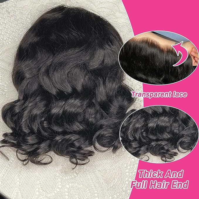 Bob Wig Lace Front Wigs Pre Plucked with Baby Hair 200% Density Short Bob Wigs for Women Body Wave Bob Frontal Wigs Natural Black 10inch