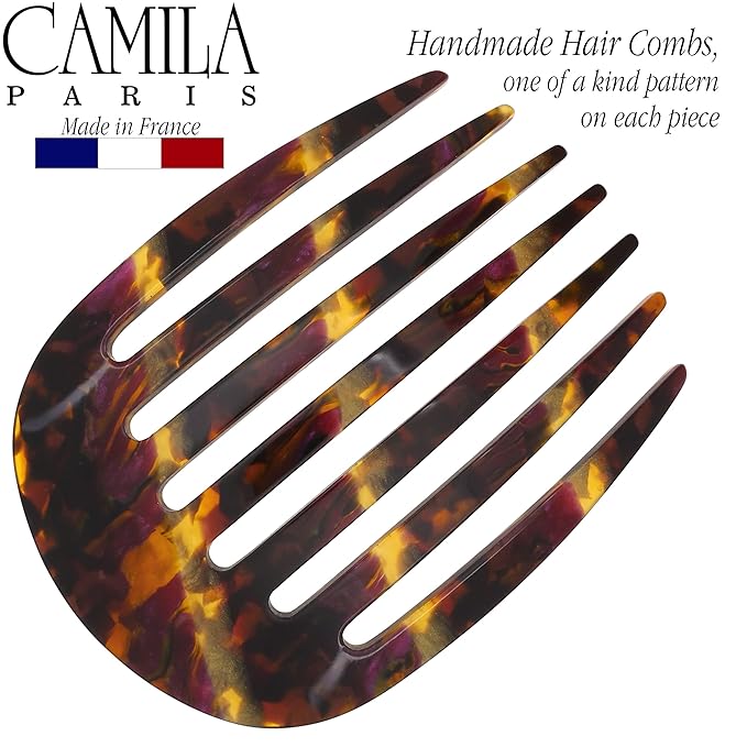 Camila Paris CP3400 French Hair Side Comb Rounded, Purple Gold, Handmade French Twist Hair Combs, Strong Hold Hair Clips for Women Bun Chignon, No Slip Styling Girls Hair Accessories Made in France