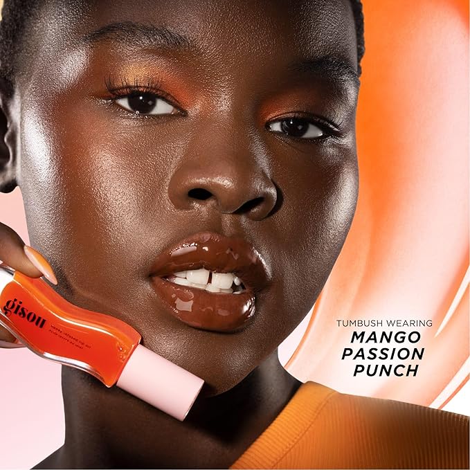 Gisou Honey Infused Hydrating Lip Oil, Nourishing Lip Moisturizer for Dry Lips, High Shine, Smooth Finish, Sheer Hot Coral Shade, Tropical Mango Passion Fruit Scent, Mango Passion Punch, 8ml