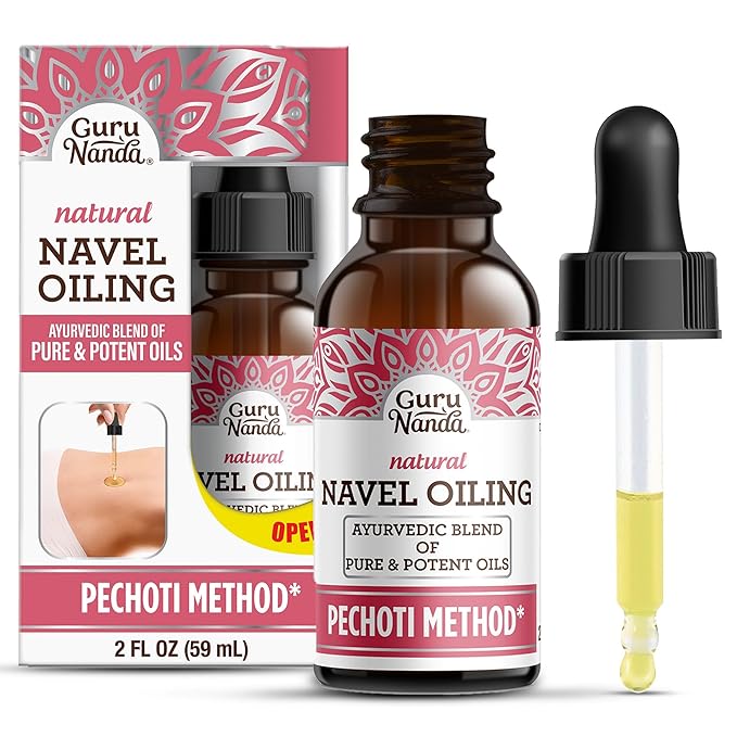 GuruNanda Navel Oiling – Ayurvedic Belly Button Oil with Castor, Neem & Vitamin E | Supports Digestion, Detox, Hydration & Stress Relief | 100% Natural & Pure | 2 fl oz