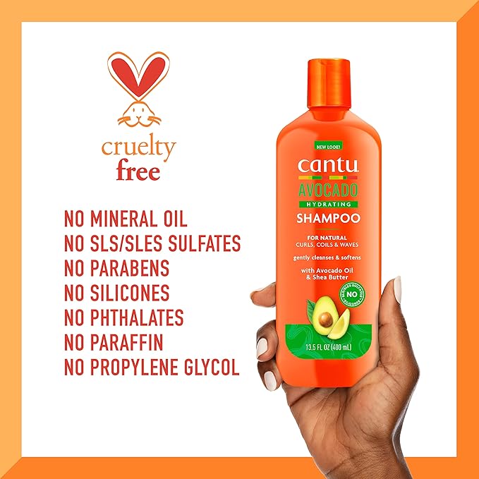 Cantu Avocado Hydrating Sulfate-free Shampoo with Pure Shea Butter, 13.5 oz (Pack of 2)
